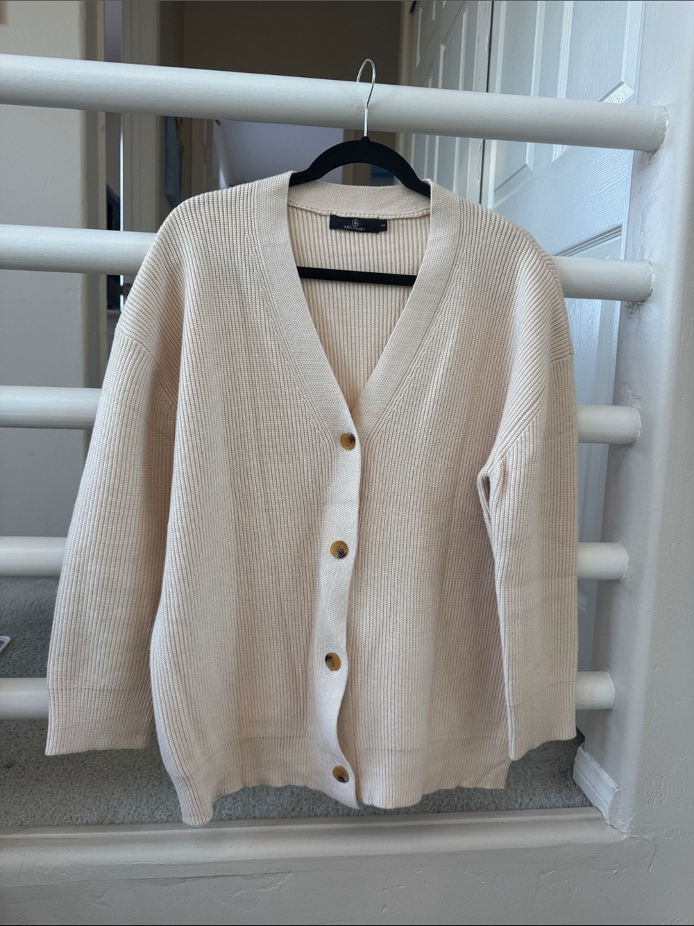 Relaxed Cream Ribbed Button-Front Cardigan - Picture 1 of 4